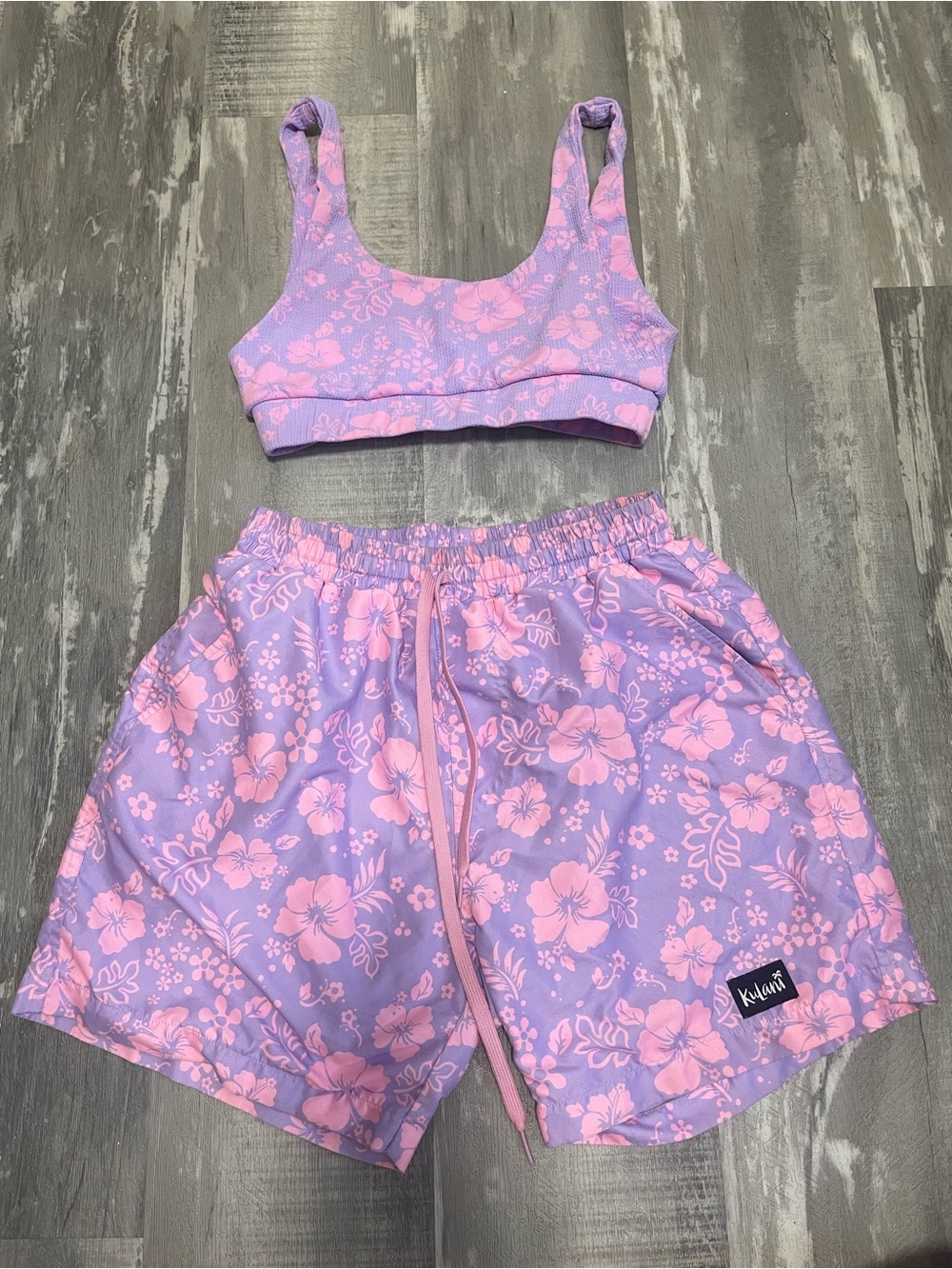 Kulani Kinis Lilac and Pink Floral Swim Shorts and Top